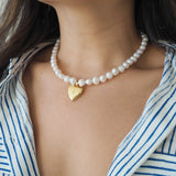 Freshwater Pearl and 14k Gold Filled Heart Starburst Locket Necklace