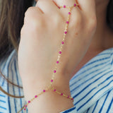 14k Gold Filled Magenta Beaded Chain Hand Piece