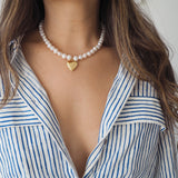 Freshwater Pearl and 14k Gold Filled Heart Starburst Locket Necklace