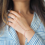 14k Gold Filled Magenta Beaded Chain Hand Piece