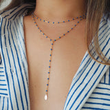 14k Gold Filled Sapphire Beaded Chain Double Lariat Necklace