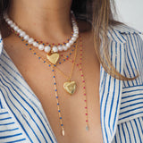14k Gold Filled Sapphire Beaded Chain Double Lariat Necklace