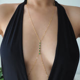 14k Gold Filled Dangling EMERALD CZ Sparkle Bar Body Chain
