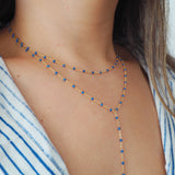 14k Gold Filled Sapphire Beaded Chain Double Lariat Necklace