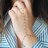 14k Gold Filled Magenta Beaded Chain Hand Piece