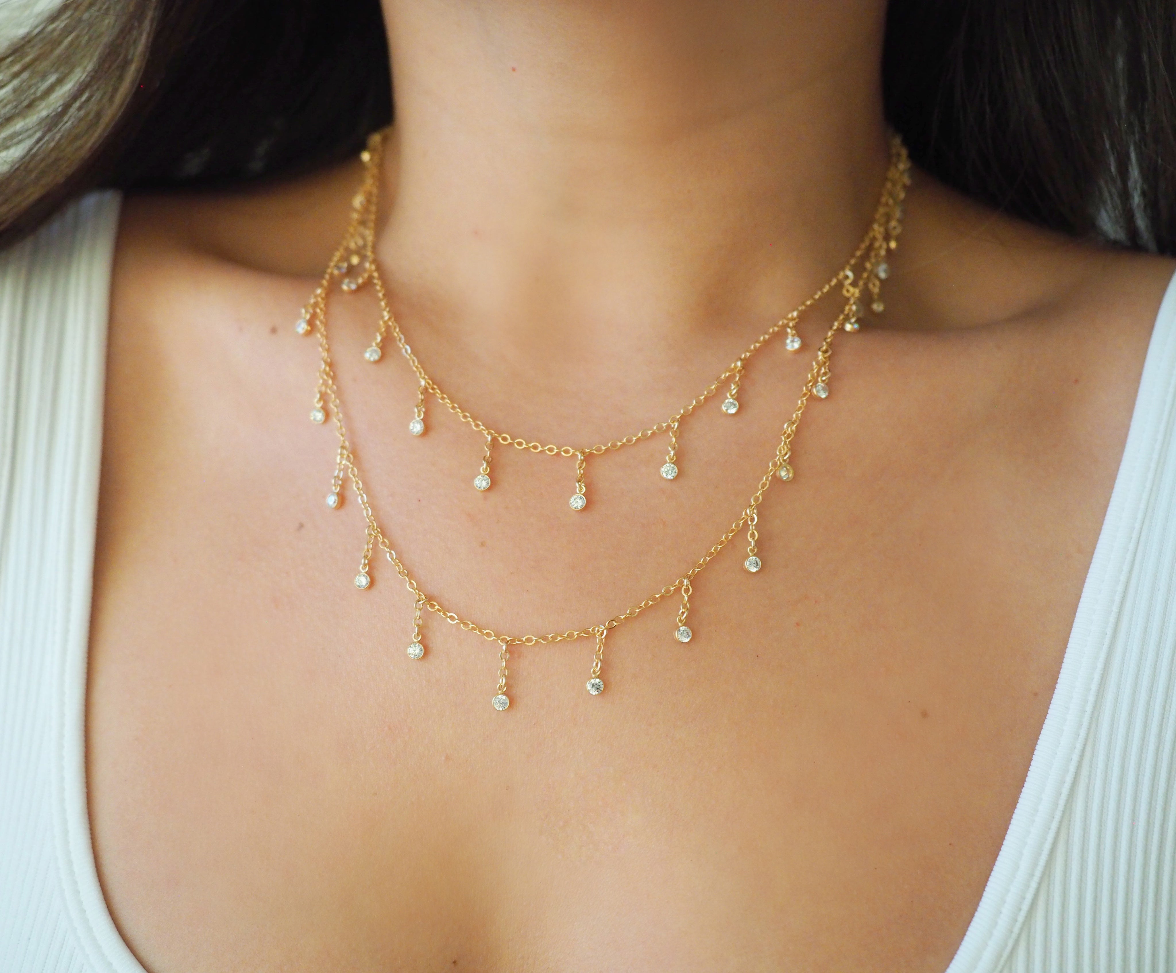 14k Gold Filled Dripping CZ Shaker Multiway Necklace, Belly Chain