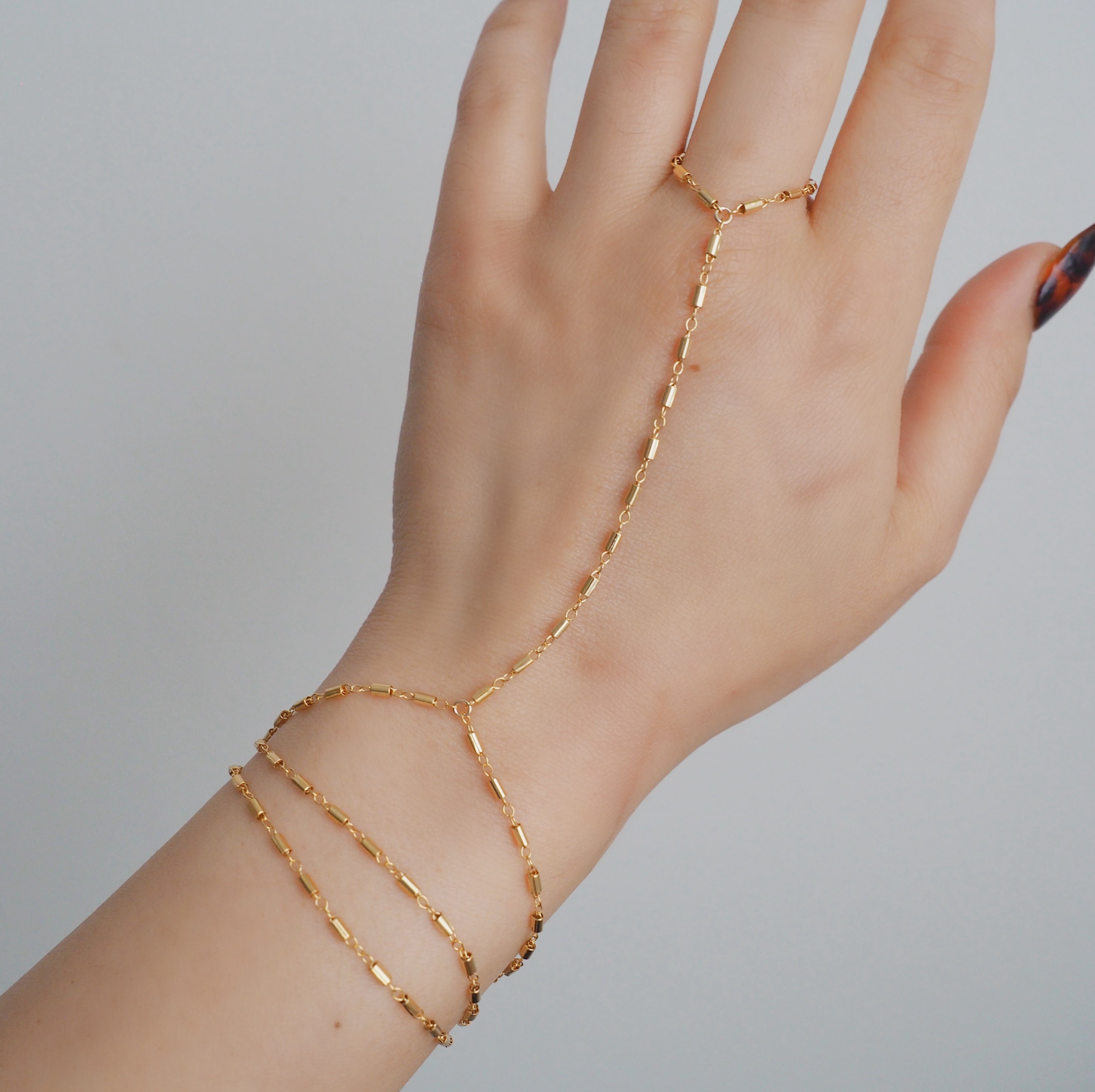 Wrist Gold Chain Bracelet With Ring Attached 14k Gold Filled