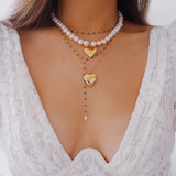 Freshwater Pearl and 14k Gold Filled Heart Starburst Locket Necklace