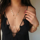 14k Gold Filled Tiny Swarovski Crystals & Oval Coins Dainty Body Chain VERSION 2.0