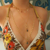 Tiny CZ Diamonds and Oval Coins 14k Gold Filled Dainty Charm Necklace