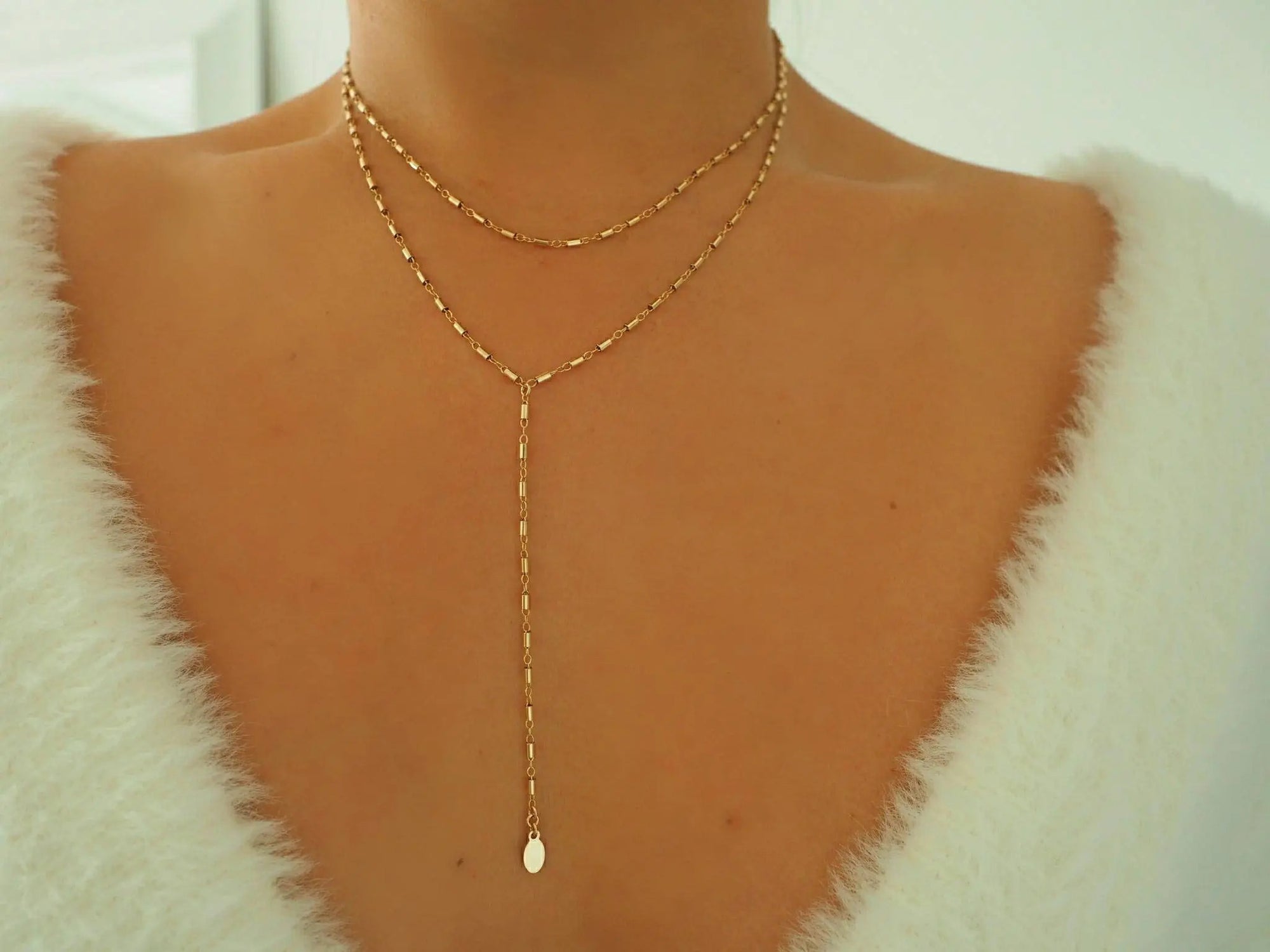14k Gold Filled Bohemian Double Layer Lariat Y Necklace