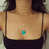 Tiny CZ Diamonds and Oval Coins 14k Gold Filled Dainty Charm Necklace