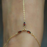 14k Gold Filled with 14k Solid Gold Garnet Triple Marquise Foot Piece Anklet
