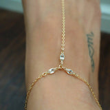 14k Gold Filled with 14k Solid Gold White Topaz Triple Marquise Foot Piece Anklet