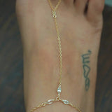 14k Gold Filled with 14k Solid Gold White Topaz Triple Marquise Foot Piece Anklet