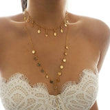 Tiny CZ Diamonds and Oval Coins 14k Gold Filled Dainty Charm Necklace