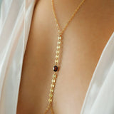 14k Gold Filled with 14k Solid Gold GARNET Oval Coin Line Dainty Body Chain