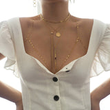 14k Gold Filled with 14k Solid Gold GARNET Double Layer Oval Coin Line Dainty Body Chain