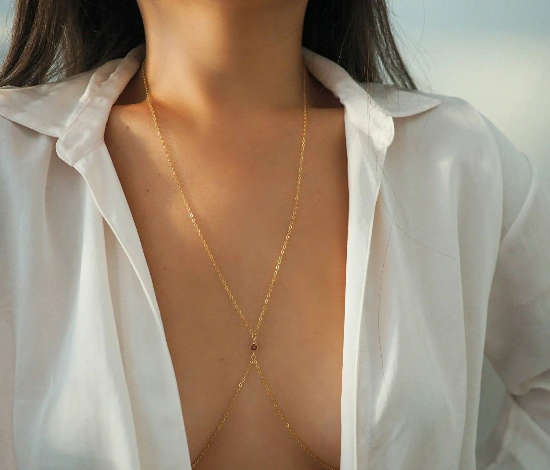 14k Gold Filled with 14k Solid Gold Tiny GARNET Dainty Body Chain