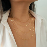 14k Gold Filled Sparkle Bar Chain Multi Strand Necklace