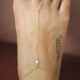 14k Gold Filled with 14k Solid Gold WHITE TOPAZ Dainty Foot Piece Anklet