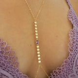 14k Gold Filled with 14k Solid Gold AMETHYST Oval Coin Line Dainty Body Chain