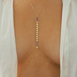 14k Gold Filled with 14k Solid Gold AMETHYST Double Layer Oval Coin Line Dainty Body Chain