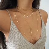 Tiny CZ Diamonds and Oval Coins 14k Gold Filled Dainty Charm Necklace