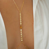 14k Gold Filled with 14k Solid Gold CITRINE Oval Coin Line Dainty Body Chain