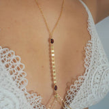 14k Gold Filled with 14k Solid Gold GARNET Double Layer Oval Coin Line Dainty Body Chain