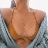 14k Gold Filled Bohemian Double Layer Dainty Chain Bralette Halter Top Body Chain
