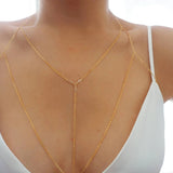 14k Gold Filled with 14k Solid Gold White Topaz T-Row Dainty Chain Bralette Halter Top Body Chain