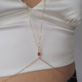 14k Gold Filled with 14k Solid Gold Garnet Stone Low Hanging V Dainty Body Chain