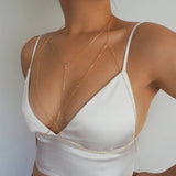 14k Gold Filled with 14k Solid Gold White Topaz T-Row Dainty Chain Bralette Halter Top Body Chain