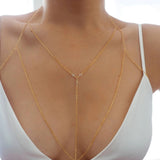 14k Gold Filled with 14k Solid Gold White Topaz T-Row Dainty Chain Bralette Halter Top Body Chain