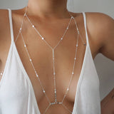 STERLING SILVER Tiny Coins T-Row Dainty Chain Bralette Halter Top Body Chain