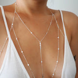 STERLING SILVER Tiny Coins T-Row Dainty Chain Bralette Halter Top Body Chain