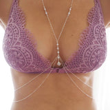 Sterling Silver with CZ Fan Double Layer Dainty Body Chain