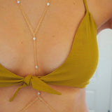 14k Gold Filled & 14k SOLID GOLD White Topaz Dainty Line Body Chain | VERSION 2.0