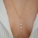 14k Gold Filled & 14k SOLID GOLD White Topaz Shapes Dainty Body Chain | VERSION 2.0