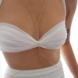 14k Gold Filled Paper Clip with 14k Solid Gold White Topaz Line Dainty Body Chain | VERSION 2.0