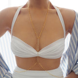 14k Gold Filled Paper Clip with 14k Solid Gold White Topaz Line Dainty Body Chain | VERSION 2.0