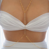 14k Gold Filled Paper Clip with 14k Solid Gold White Topaz Line Dainty Body Chain | VERSION 2.0