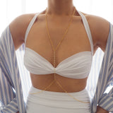 14k Gold Filled Paper Clip with 14k Solid Gold White Topaz Line Dainty Body Chain | VERSION 2.0