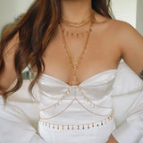 14k Gold Filled Paper Clip with 14k Solid Gold White Topaz Line Dainty Body Chain | VERSION 2.0