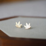 14k Solid Gold Marijuana Cannabis Leaf Stud Earrings | Sold as Pair