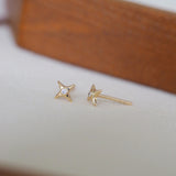 14k Solid Gold CZ Tiny Star Stud Earrings | Sold as Pair