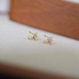 14k Solid Gold CZ Tiny Star Stud Earrings | Sold as Pair