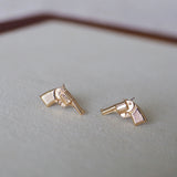 14k Solid Gold Pistol Gun Stud Earrings | Sold as Pair