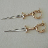 14k Gold Filled Hoops with Sword Charm | Sold as Pair